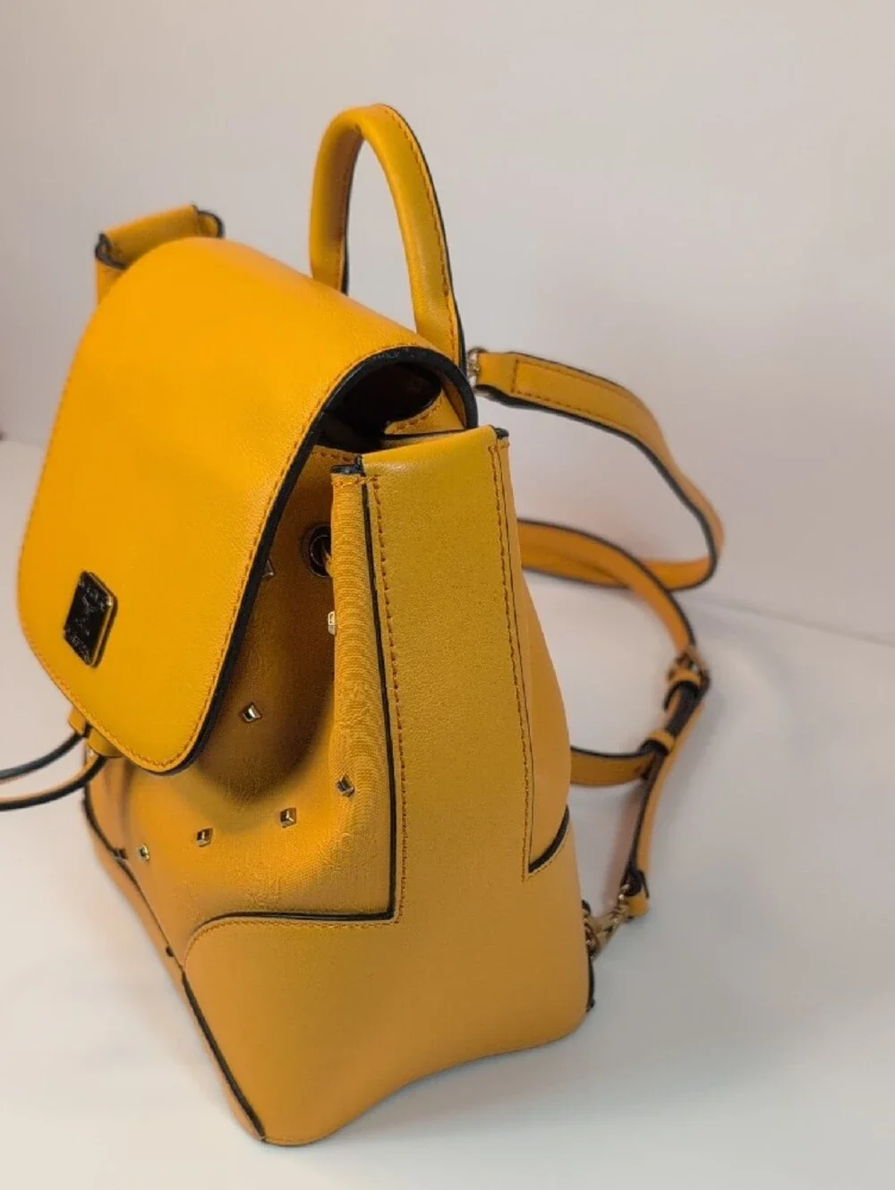 MCM Claudia Yellow Monogram Studded Backpack - Picture 4 of 13
